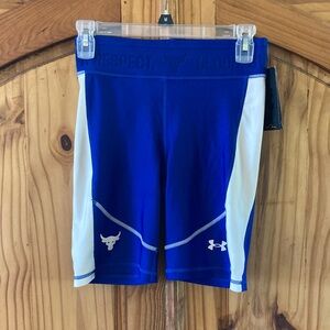 Under Armour HeatGear The Rock blue white bike compression shorts size S - NWT